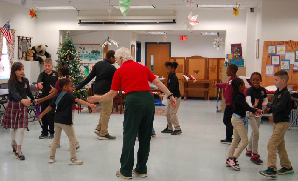 1st -4th graders learn square dancing with Mrs. Stillman as well.