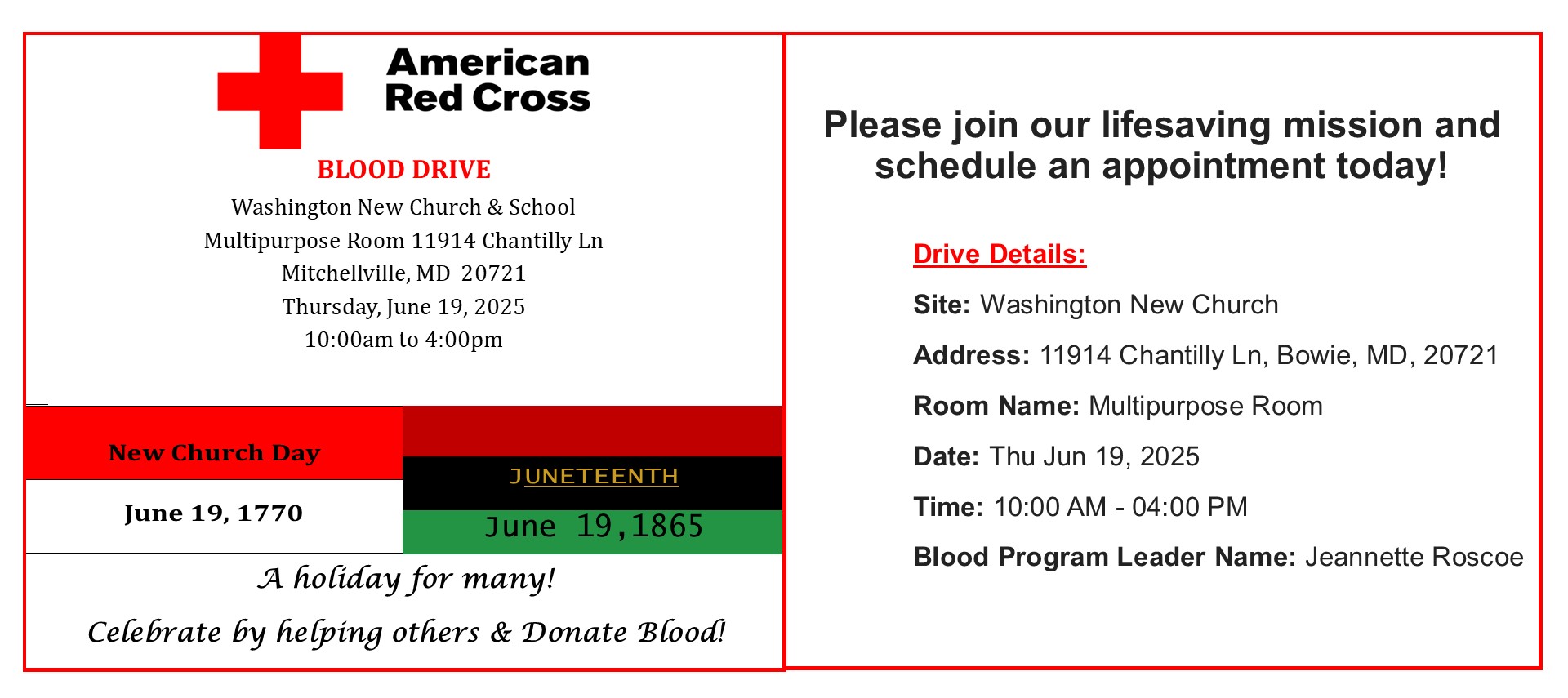 June 19th Blood Drive information